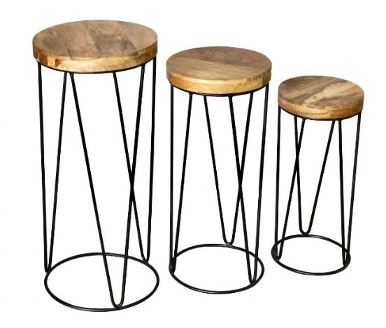 Jaipur Furniture Ravi Range 3-Piece Black/Brown Stool Set-0