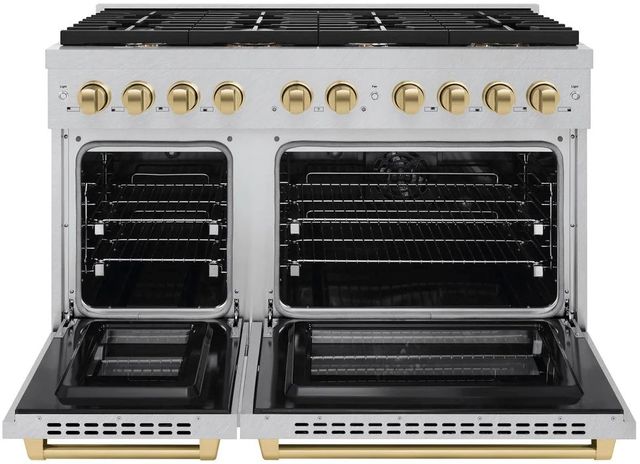 ZLINE Autograph Edition Paramount 48" Satin Stainless Steel Pro Style Dual Fuel Range with Champagne Bronze Accents-1