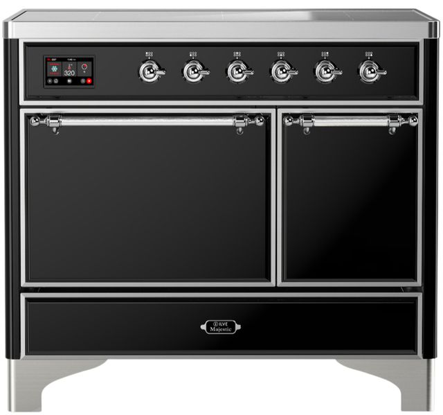 Ilve® Majestic III 40" Glossy Black Pro Style Induction Range with Solid Door and Chrome Trim-0