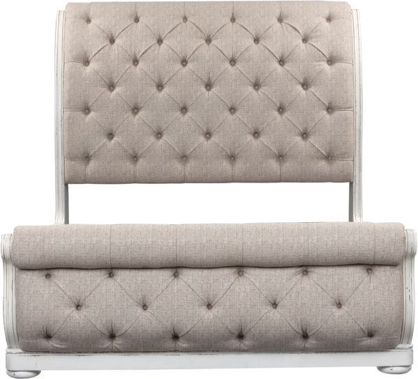Liberty Furniture Magnolia Manor 4-Piece Antique White/Gray/Weathered Bark King Upholstered Sleigh Bedroom Set-3