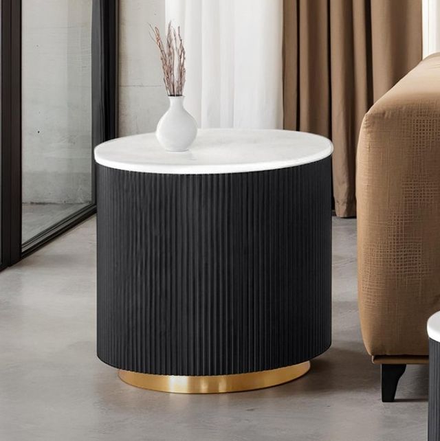 Furniture of America® Virden White Round End Table with Black/Gold Base-0