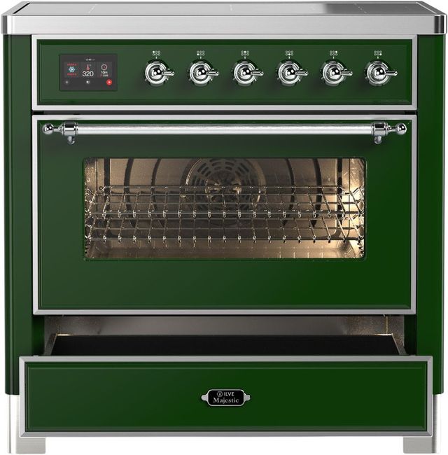 Ilve® Majestic III 36" Emerald Green Pro Style Induction Range with Triple Glass Door and Chrome Trim-3