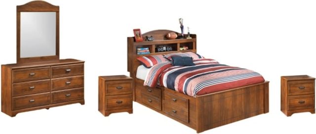 Signature Design by Ashley® Barchan 5-Piece Medium Brown Full Panel Bookcase Bed Set-0