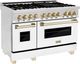 ZLINE Autograph Edition 48" Stainless Steel Pro Style Dual Fuel Range with White Matte Door and Polished Gold Accents-4
