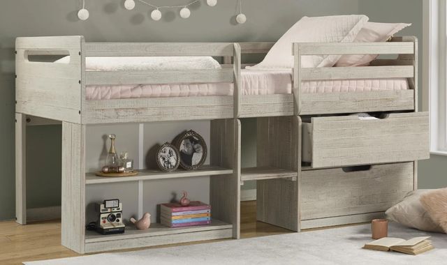Donco Kids Columbia Rustic Light Gray Youth Twin Low Loft Bed-1