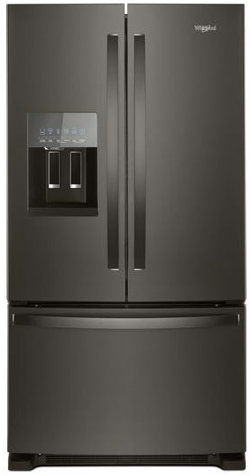 front view of the Whirlpool® 36 in. 24.7 Cu. Ft. Fingerprint Resistant Black Stainless French Door Refrigerator
