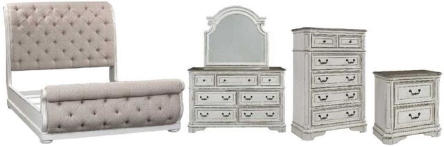 Liberty Furniture Magnolia Manor 5-Piece Antique White/Gray/Weathered Bark California King Sleigh Bedroom Set-0