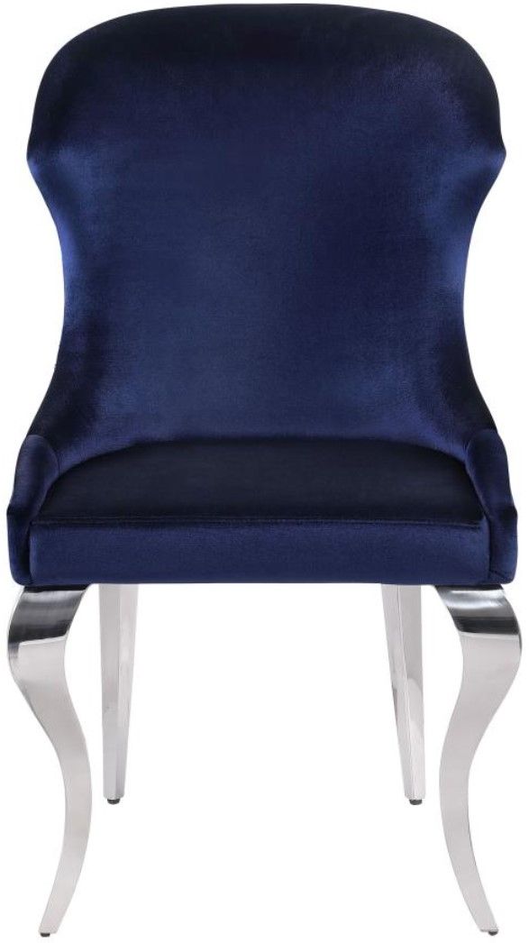 Coaster® Cheyanne 2-Piece Ink Blue/Polished Chrome Upholstered Dining Side Chair Set-1