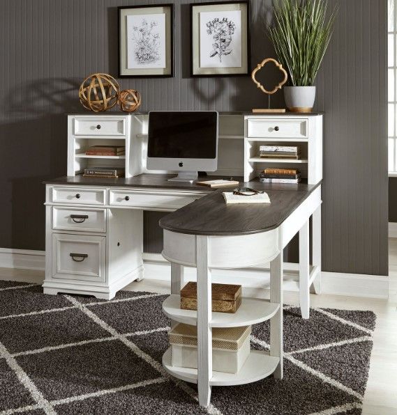 Liberty Furniture Allyson Park Charcoal/Wirebrushed White L-Shaped Desk Set-1