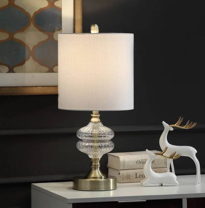 maさま⭐︎ Stylecraft Mava Clear/Satin Brass/White Table Lamp