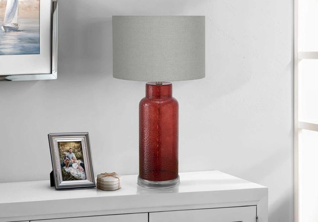 Monarch Specialties Inc. Red Glass Table Lamp with Grey Shade-2