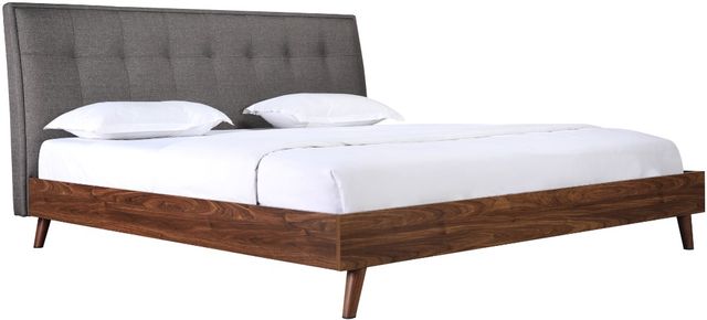 Mazin Furniture Fletcher Gray/Faux Walnut Queen Upholstered Platform Bed-0