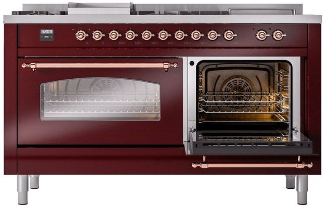Ilve® Nostalgie II Series 60" Burgundy Pro Style Dual Fuel Range-3