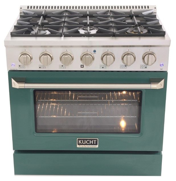Kucht Professional KNG Series 36" Stainless Steel Pro Style Natural Gas Range with Green Door-0