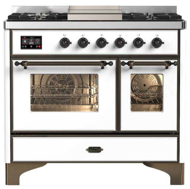 Ilve® Majestic III 40" White Pro Style Dual Fuel Natural Gas Range with Triple Glass Door and Burnished Trim-0