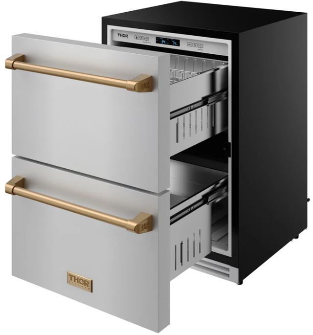 Thor Kitchen® Gordon Ramsay 24" 5.4 Cu. Ft. Stainless Steel Outdoor Under-Counter Refrigerator with Bronze Handle-4