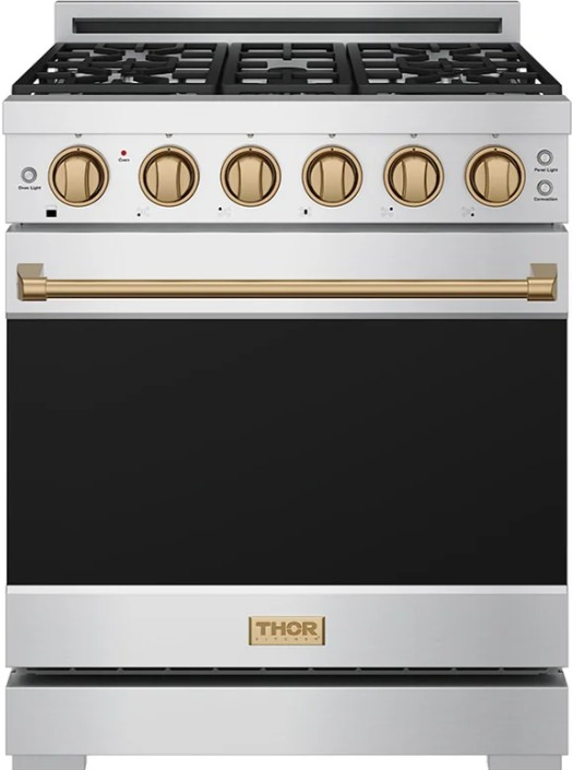 Thor Kitchen Gordon Ramsay Collection 30" Stainless Steel Pro Style Gas Range with Precision Knob Control and Bronze Trim