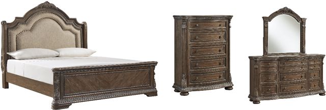 Signature Design by Ashley® Charmond 4-Piece Brown Queen Upholstered Sleigh Bed Set-0