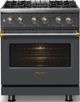 Viking® 5 Series 30" Cast Black Pro Style Dual Fuel (NG) Range with Brushed Brass Trim-2