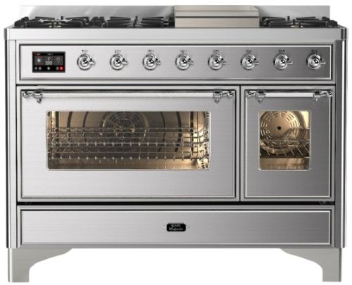 Ilve® Majestic III 48" Stainless Steel Pro Style Dual Fuel Liquid Propane Range with Griddle and Chrome Trim-0