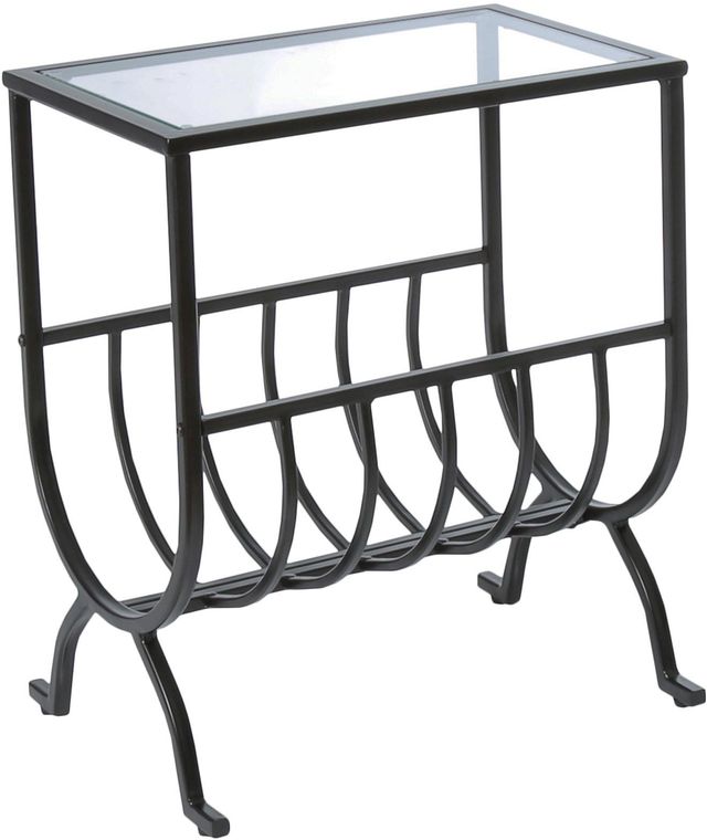 Monarch Specialties Inc. Glass Top Side Table with Stardust Brown Metal Frame -0