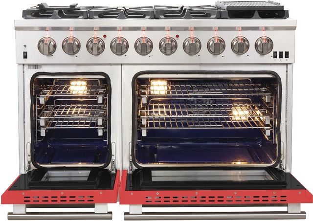 FORNO® Capriasca 48" Stainless Steel Pro Style Gas Range with Red Door-2