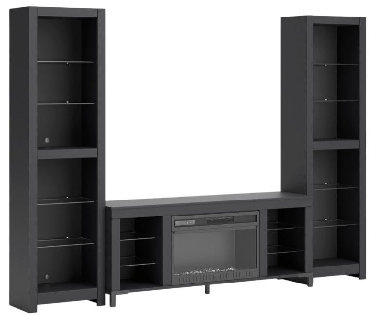 Signature Design by Ashley® Cayberry 3-Piece Matte Black Entertainment Center with Electric Fireplace