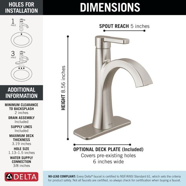 Delta Lineax™ Stainless Single Handle Bathroom Faucet with Drain-4