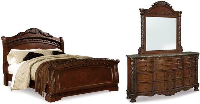 Millennium® by Ashley® North Shore 3-Piece Dark Brown Queen Sleigh Bed Set-0