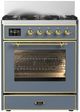 Ilve® Majestic III 30" Blue Gray Pro Style Dual Fuel Liquid Propane Range with Triple Glass Door and Brass Trim-0