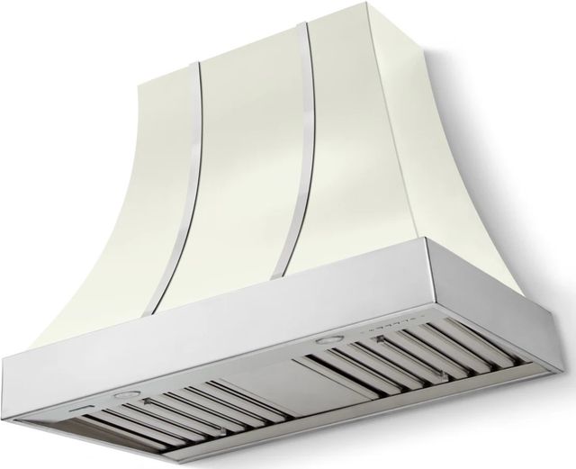 La Cornue CornuFé Cascade 36" Pure White Wall Mounted Range Hood with Polished Chrome Trim-0