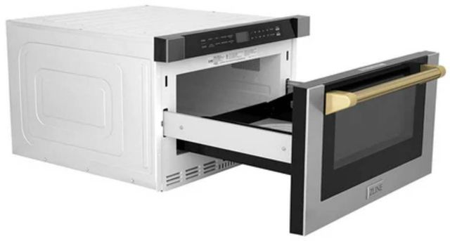 ZLINE Autograph Edition 24" 1.2 Cu. Ft. Stainless Steel Built-in Microwave Drawer with Polished Gold Helix Handle-4