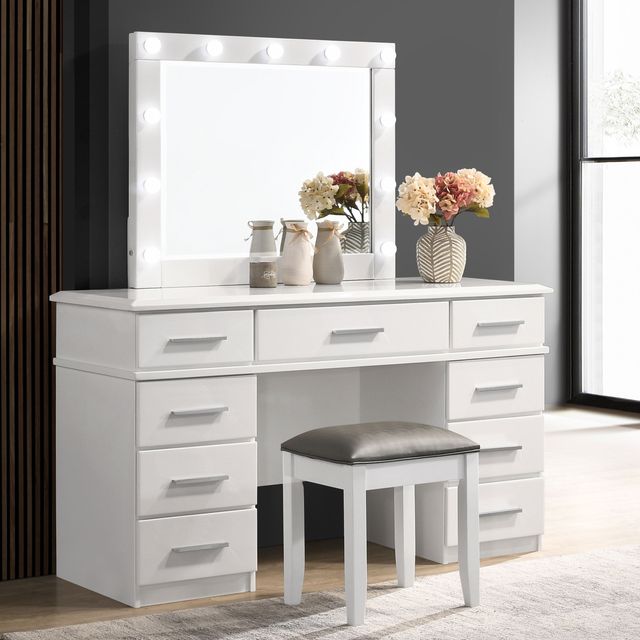 Coaster® Felicity Glossy White/Metallic Vanity Stool-3