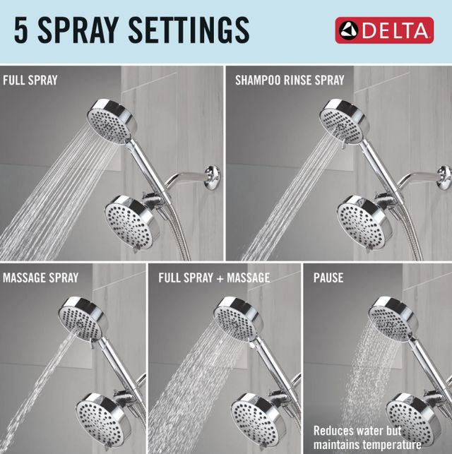 Delta Universal Showering Chrome 5-Setting Two-in-One Combination Round Shower with Additional Mount-3