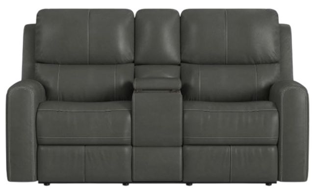 Flexsteel® Linden Charcoal Leather Power Reclining Loveseat with Console, Power Headrests and Lumbar-3