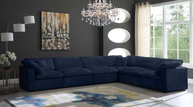 Meridian Furniture Cozy 6-Piece Navy Velvet Cloud Modular Sectional-1