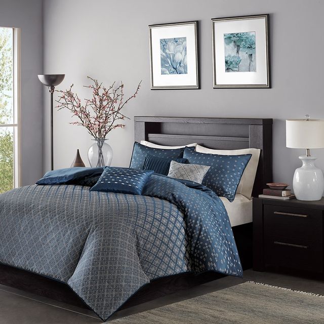 Olliix by Madison Park Biloxi 6 Piece Navy King/California King Duvet Cover Set-0