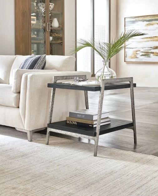 Hooker® Furniture Chapman Charred Black Shou Sugi Ban End Table with Pewter Frame-1