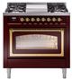 Ilve® Nostalgie II Noblesse 36'' Burgundy Pro Style Dual Fuel Range with Brass Trim-0