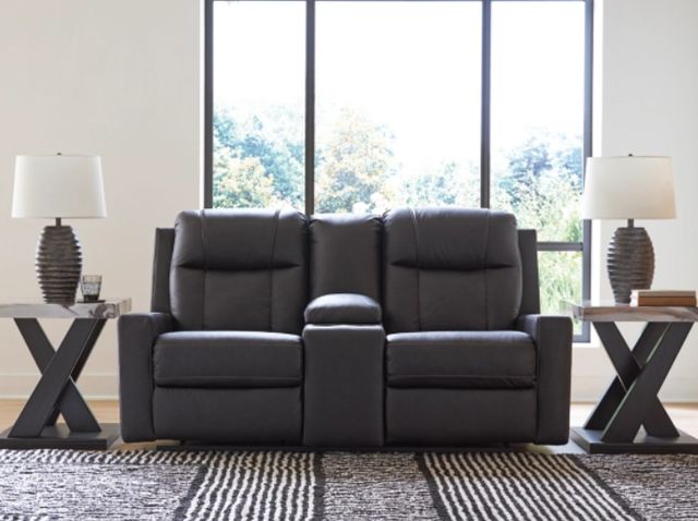 Benchcraft® Mackmenville Carbon Double Manual Reclining Loveseat with Console-1