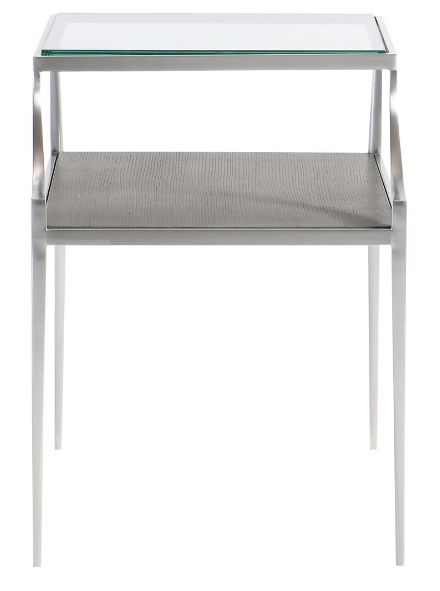 Bernhardt Cornelia Glass Top Nebbia Square Side Table with Brushed Stainless Steel Base-2