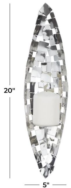 Deco Marche CosmoLiving by Cosmopolitan Silver Pillar Wall Sconce with Hammered Pattern-3