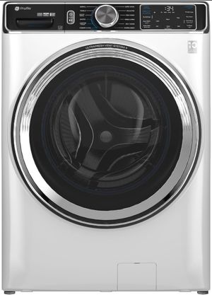 Front view of the GE Profile™ 5.3 Cu. Ft. White Front Load Washer with UltraFresh™ Vent System+ with OdorBlock™