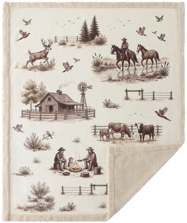 HiEnd Accents Campfire Western Range Ivory/Sepia Throw-1