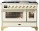 Ilve® Majestic III 48" Antique White Pro Style Dual Fuel Liquid Propane Range with Triple Glass Door and Brass Trim-0