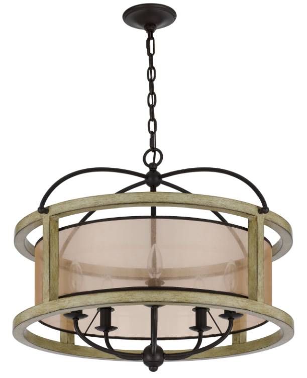 Cal® Lighting & Accessories Palencia 5-Light Distressed Oak Round Chandelier-2