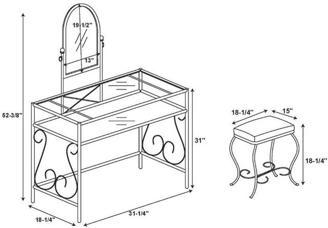 Linon Clarisse 3-Piece Dark Metal Vanity Set-2