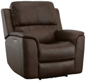 Front view of the Flexsteel® Henry Dark Brown Power Recliner with Power Headrest and Lumbar