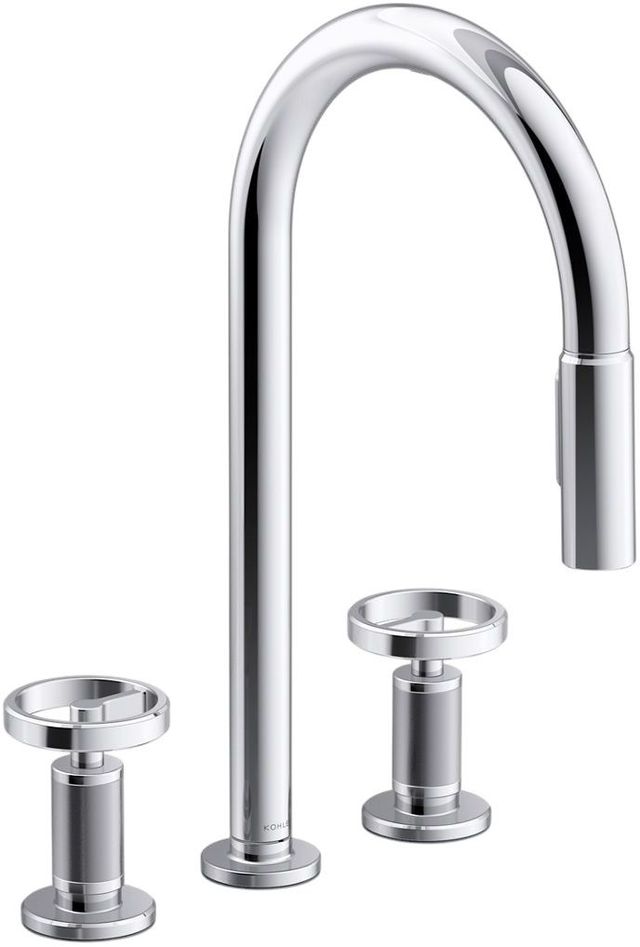 KOHLER® Billet® Polished Chrome Touchless Kitchen Sink Faucet with 2-Function Sprayhead and Round Handles-0