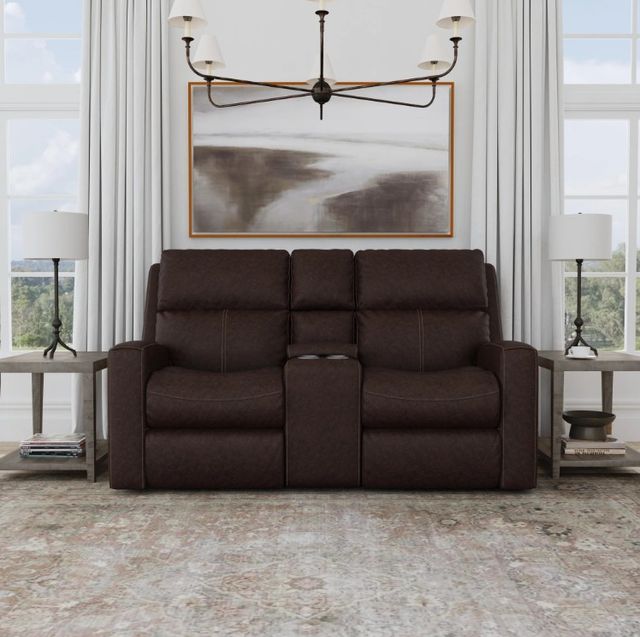 Flexsteel® Customizable Score Leather Power Reclining Loveseat with Console-1